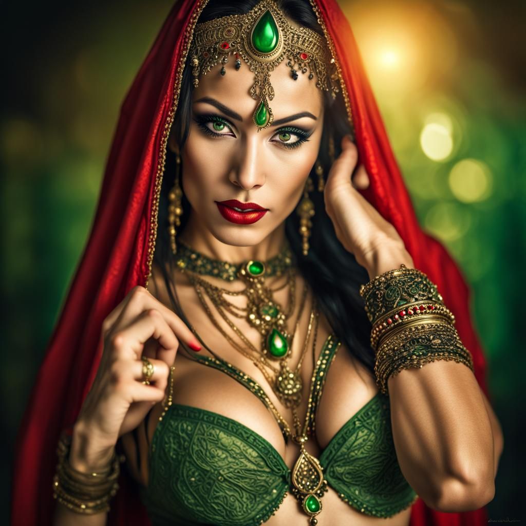 Exotic Belly Dancer with Fiery Backdrop