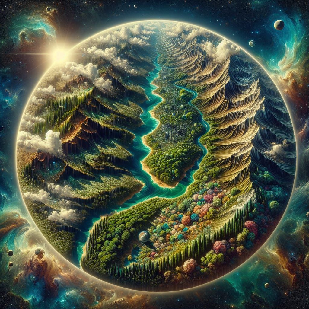 Surreal Bird's Eye View of a Vibrant Planet in Cosmic Ambian...