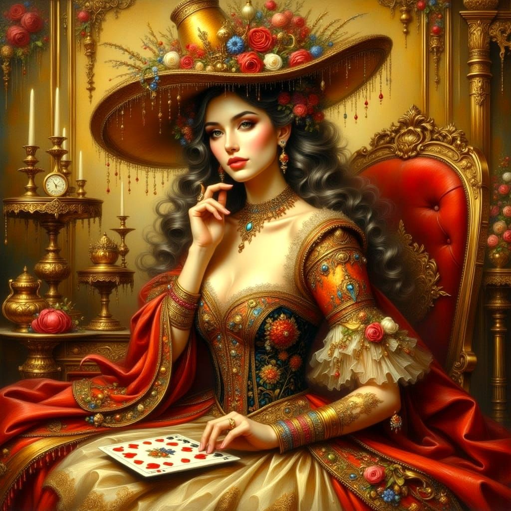 Queen and Joker in Antique Watercolor Style