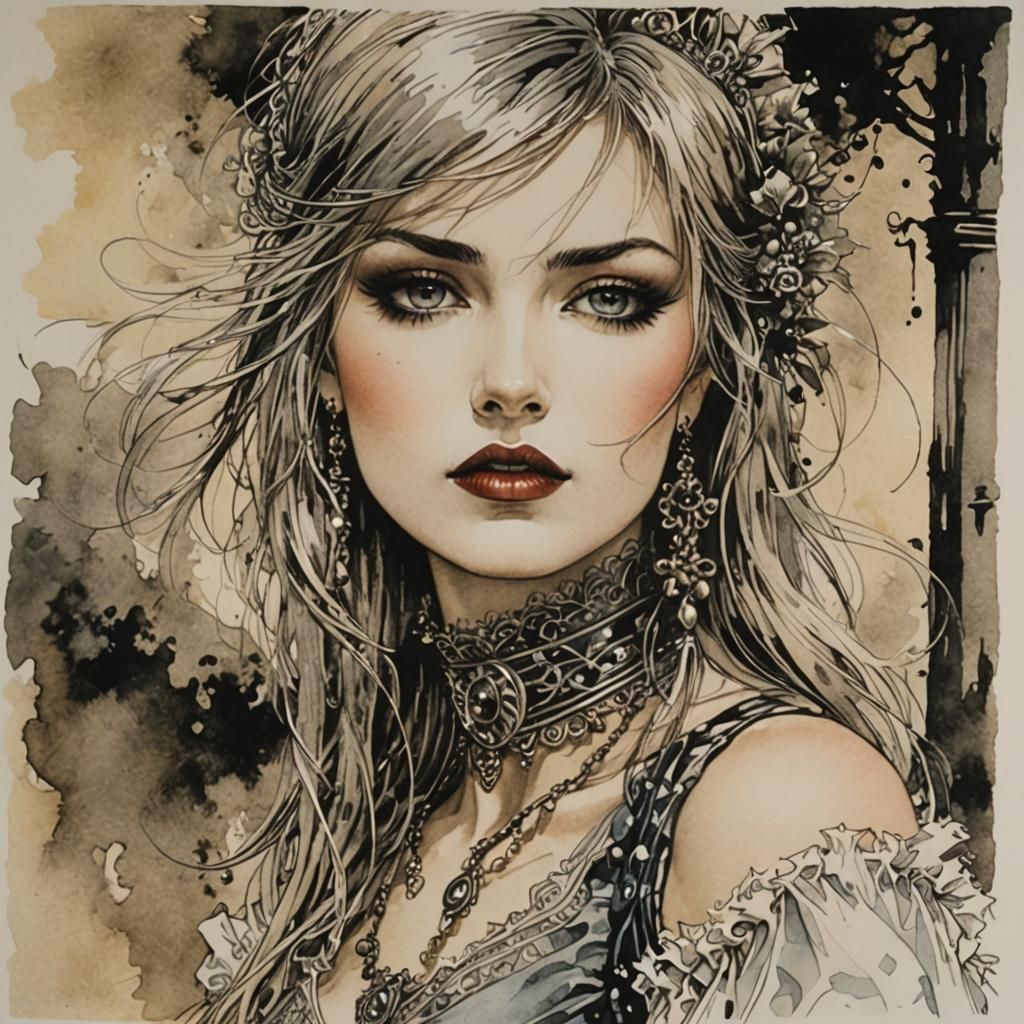 Ink and Watercolor Portrait in Illustrative Style