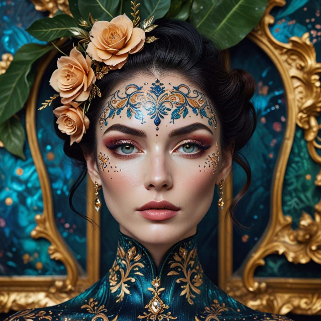 Elegant Baroque Goddess in Velvet and Jewels