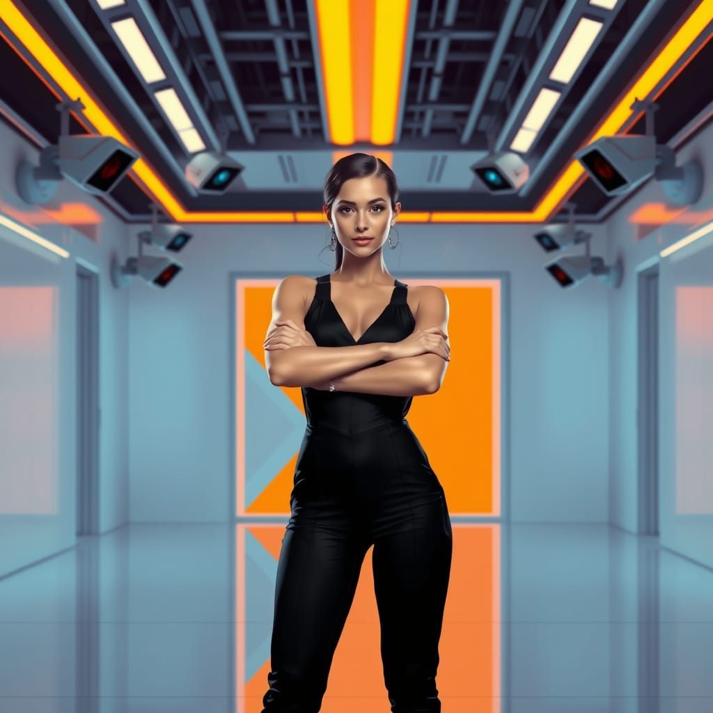 Confident Woman in Futuristic Minimalist Room