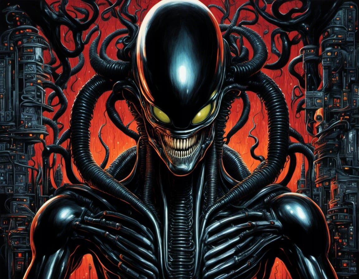 Realistic Xenomorph in Biomechanical Sci-Fi Horror