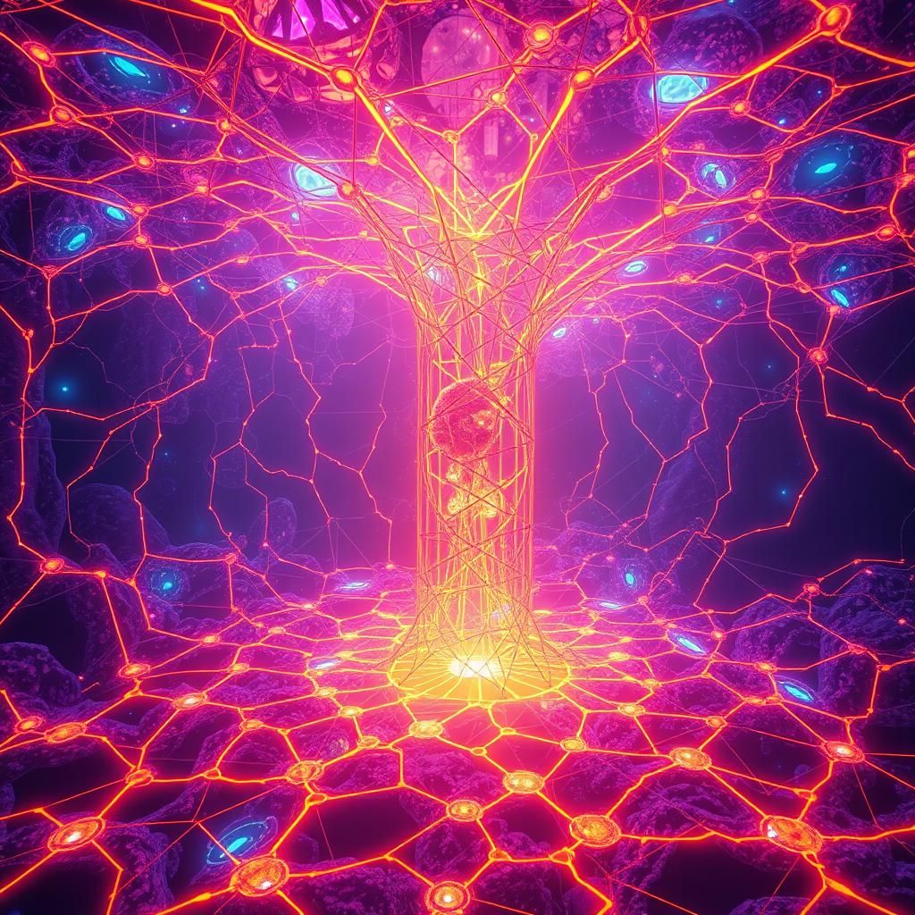 Ethereal Mycelium Network Art in Biomechanical Style