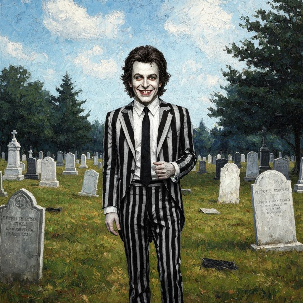 Mischievous Beetlejuice in Impressionist Cemetery Style
