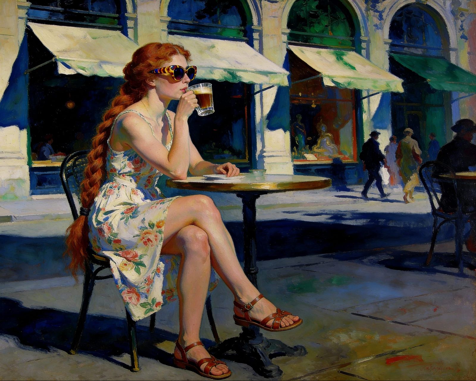 Woman in Cafe, Romantic Symbolist Oil Painting