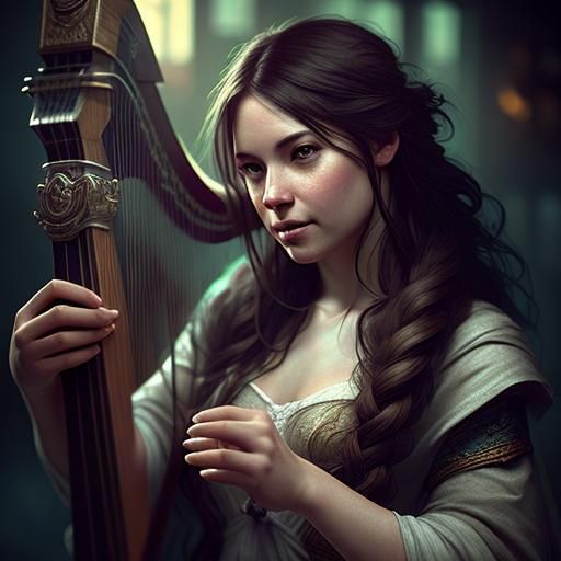 Fantasy Bard Portrait in Tavern, Detailed RPG Art