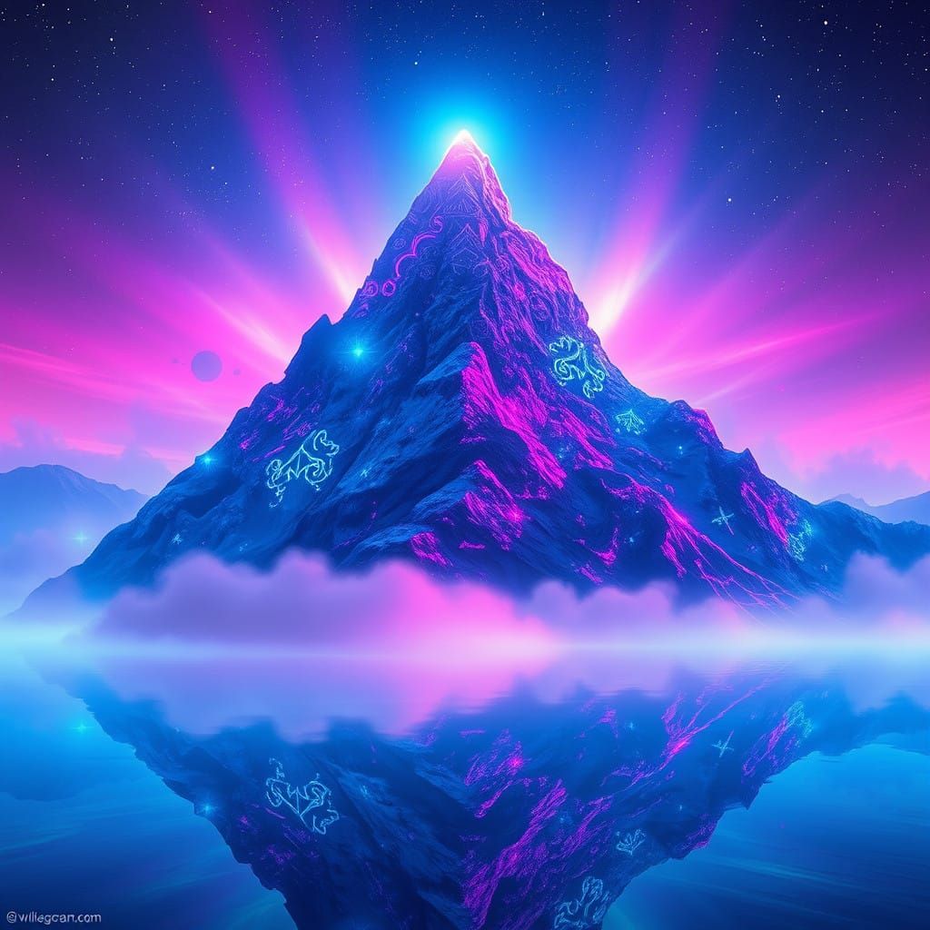 Glowing Neon Mountain Landscape in Cyberpunk Style