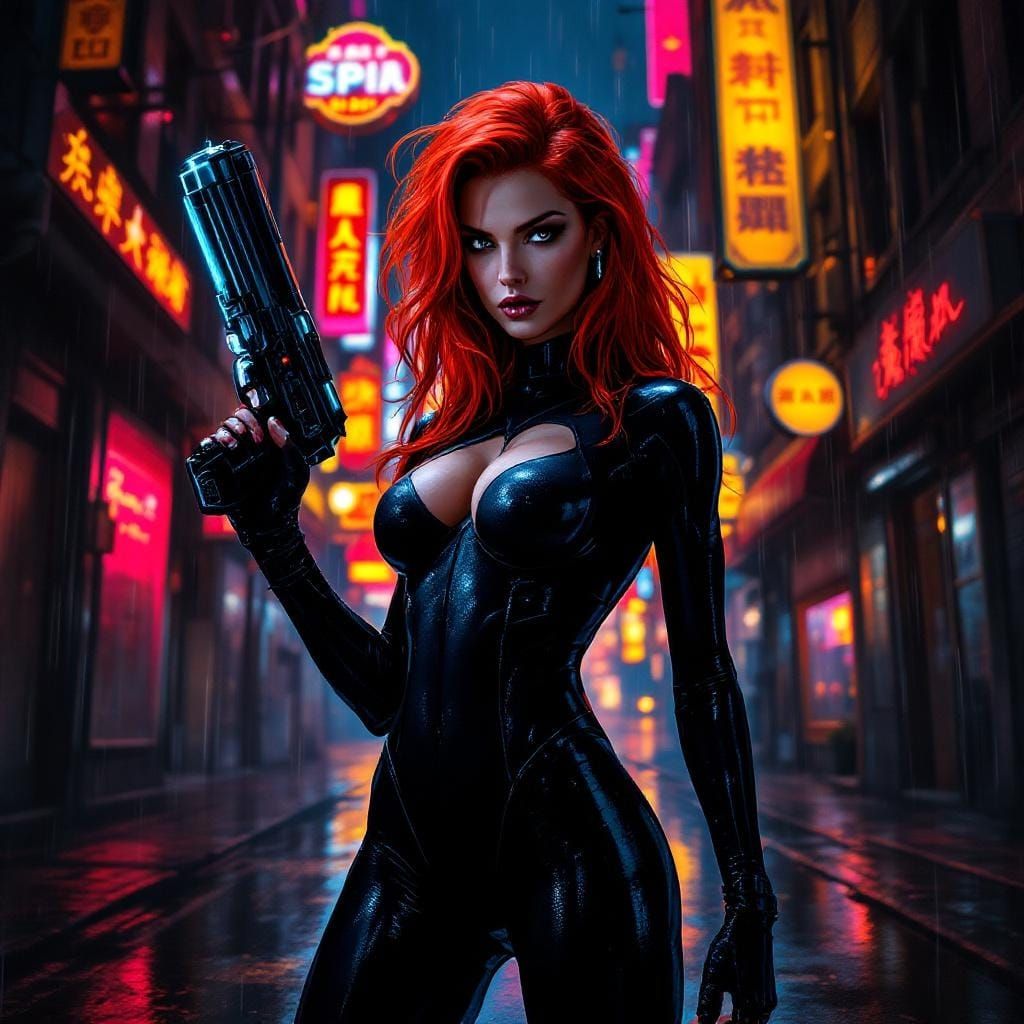 Cyberpunk Woman in Alleyway with Plasma Pistol