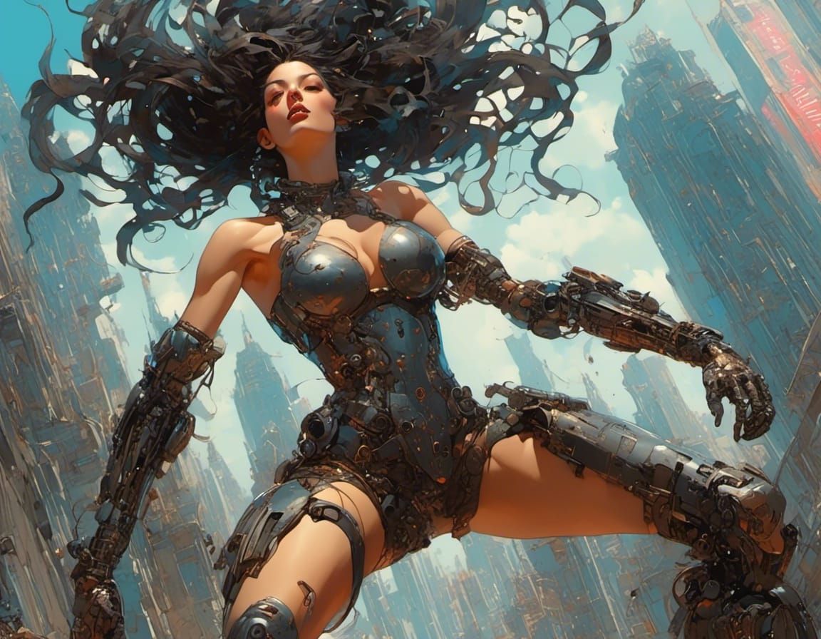 Bionic Athlete in Detailed Cyberpunk Scene