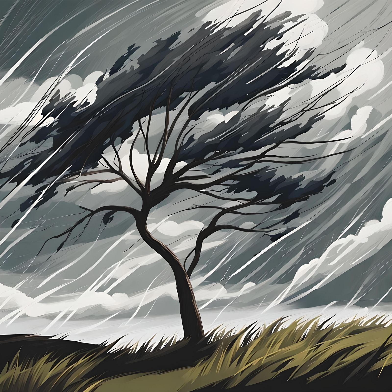 Stormy Scene Bending Trees in the Wind