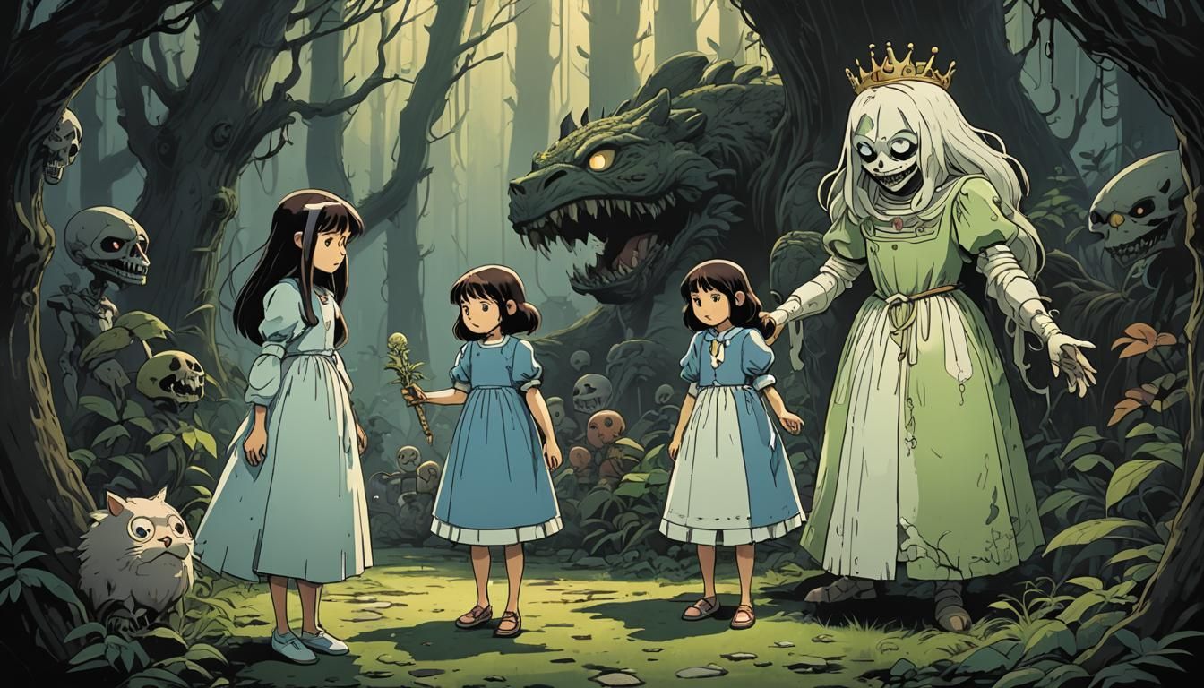 Ghibli Cartoon Princess in Sinister Fantasy Art