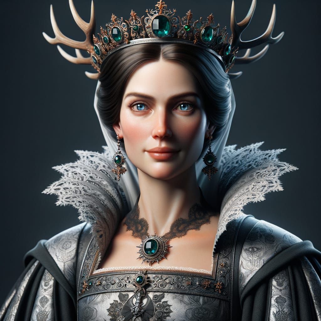 Sovereign Queen with Elk Antler Crown in Golden Age Style