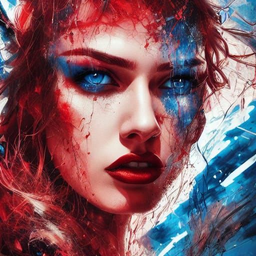 Stunning Woman with Radiant Blue Eyes, Splash Art Style