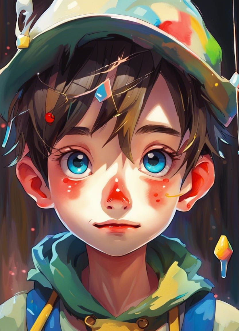 Pinocchio as Cute Anime Boy in Oil Gouache