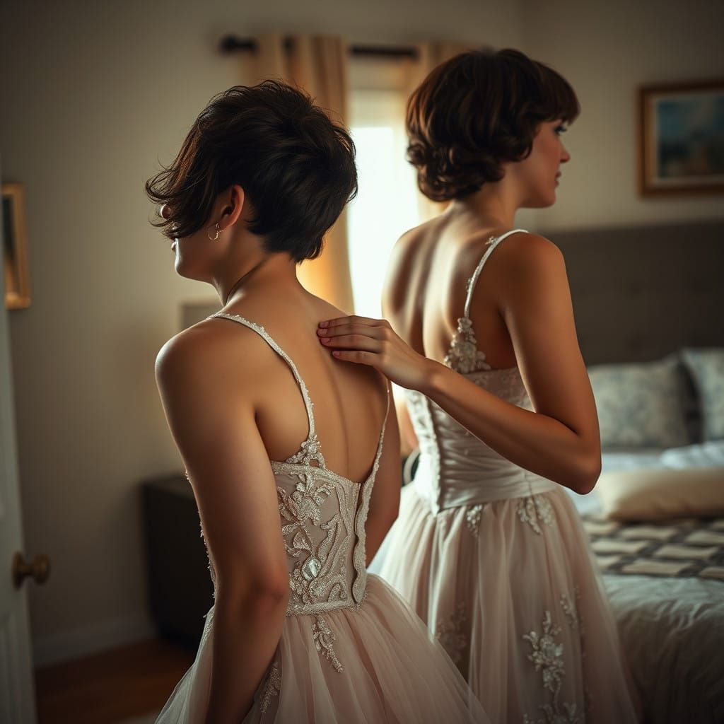 Tender Moment of a Young Man in Elegant Homecoming Minidress