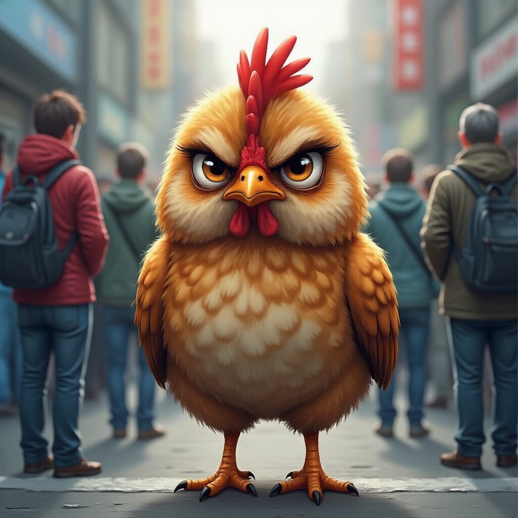 Grumpy Chick Waits in Line: Fantasy Illustration