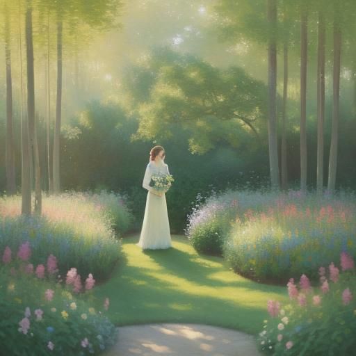 Impressionist Woman in Serene Garden at Golden Hour