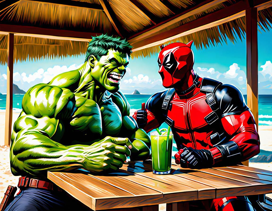 Hulk and Deadpool Relaxing on the Beach