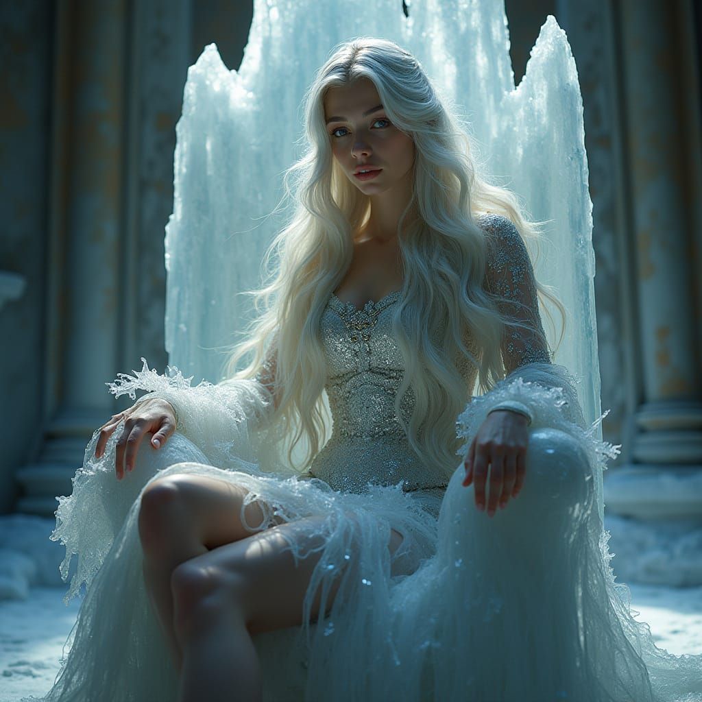 Silver Queen on Frozen Throne in Renaissance Style