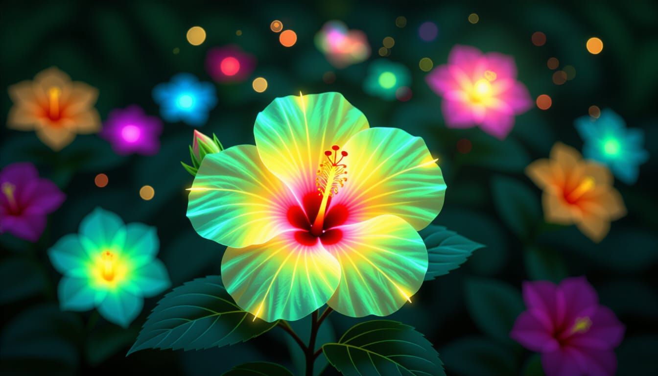 Bioluminescent Exotic Hibiscus Flower Garden