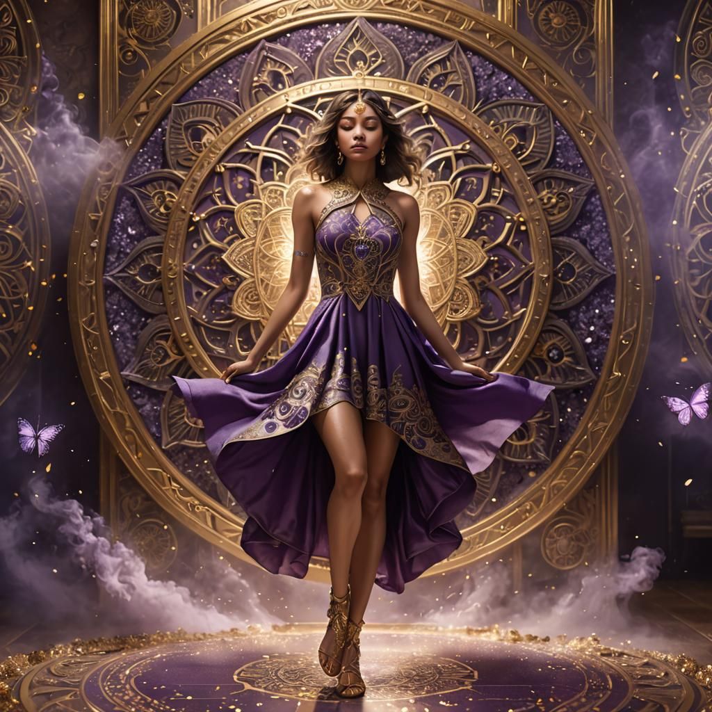 Woman in Purple Dress with Gold Mandala