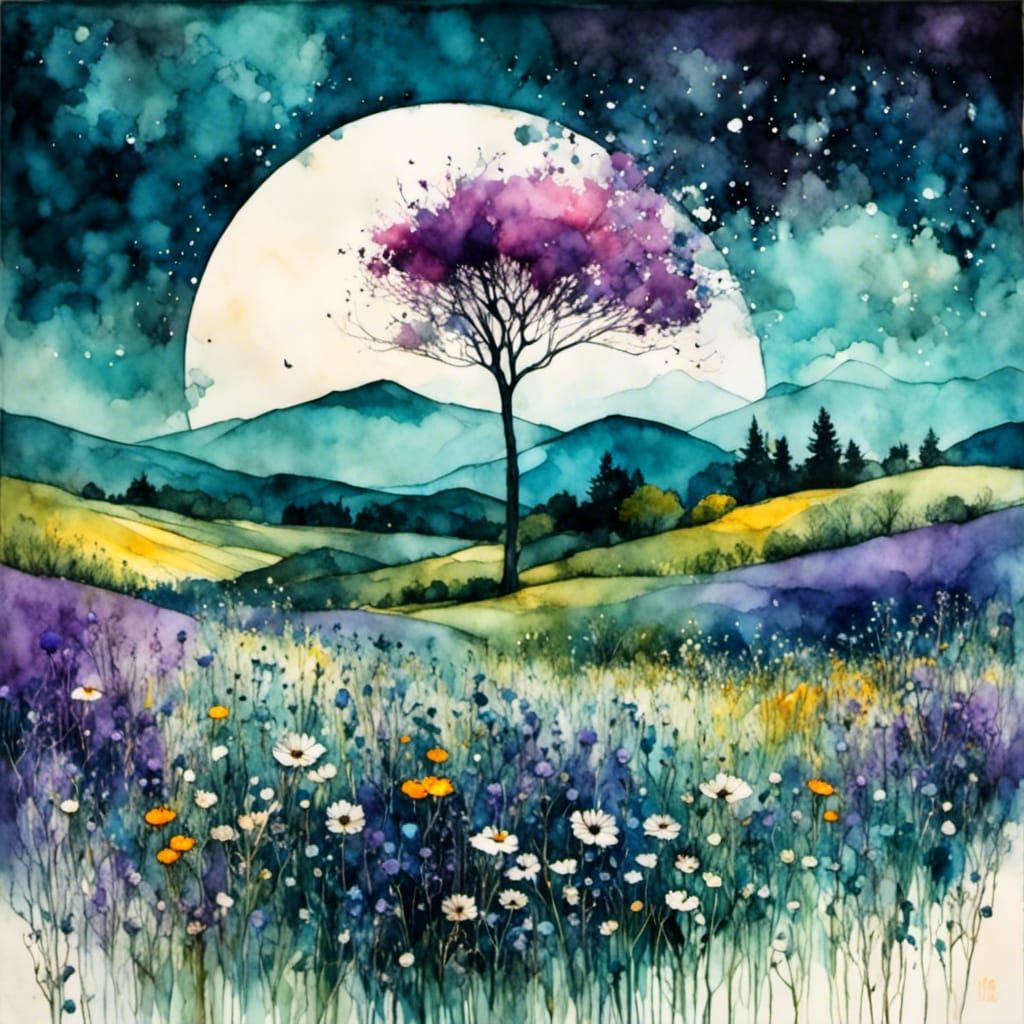 Wildflowers with Liquid Ink Effect