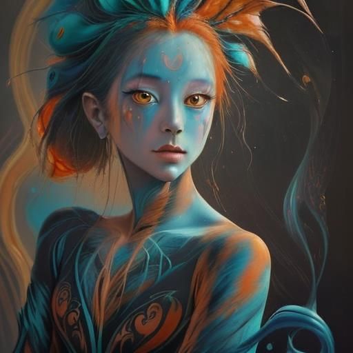 Vibrant Chalk Portrait in Lush Rainforest