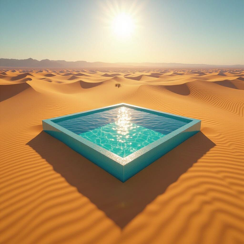 Floating Desert Pool Under Strong Sunlight