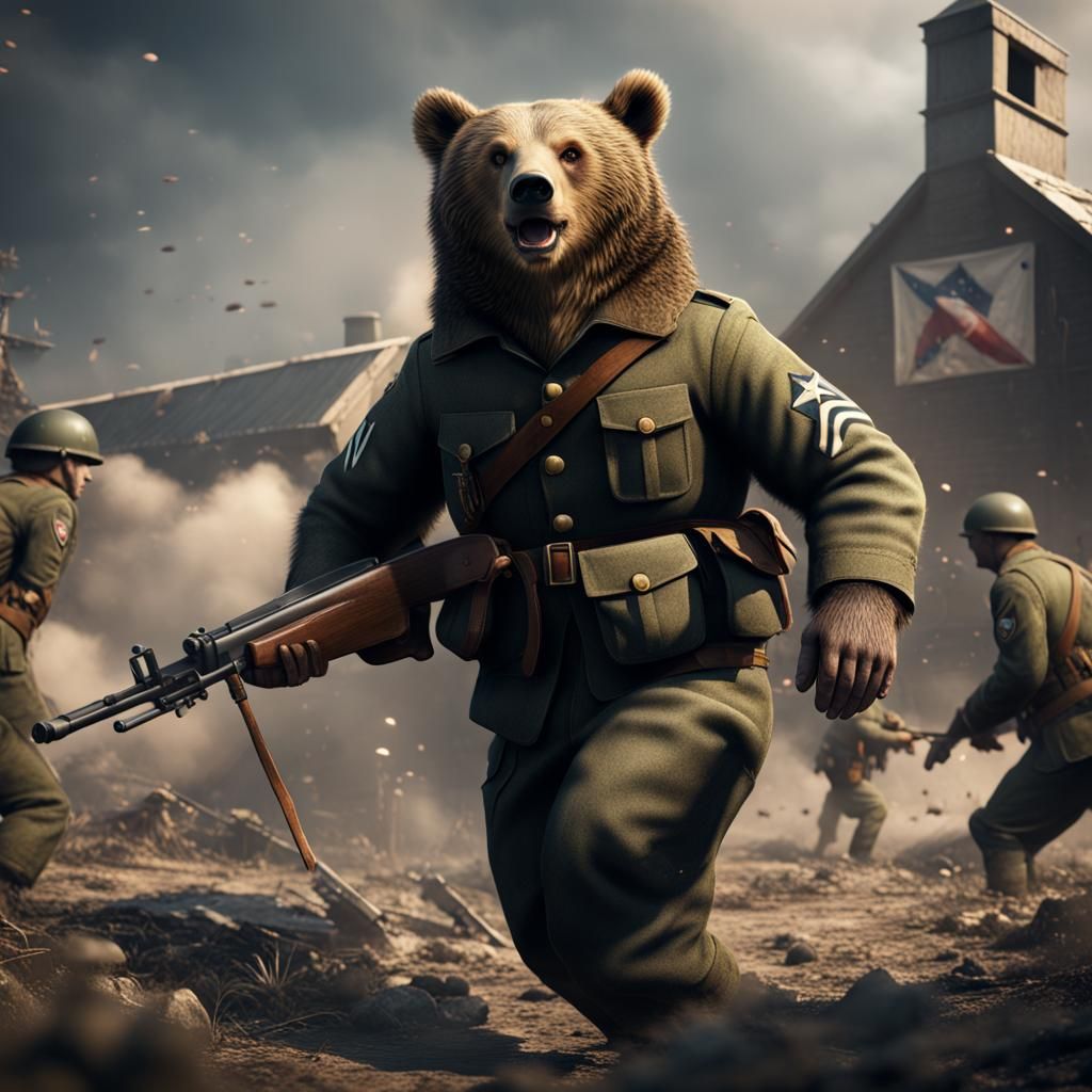 Bear Soldier in WWII: Detailed Fantasy Art