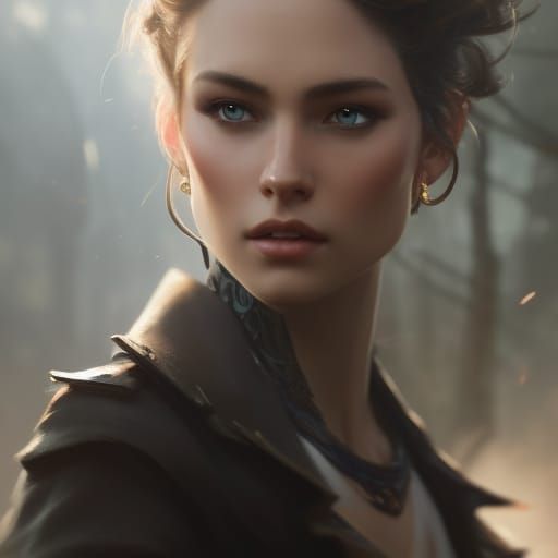 Androgynous Scholar with Amber Eyes, Dark Fantasy Art