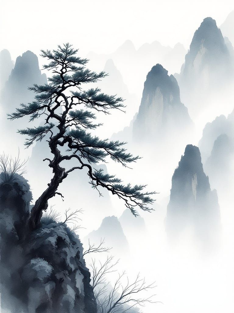 Elegant Guilin Landscape in Chinese Watercolor Style