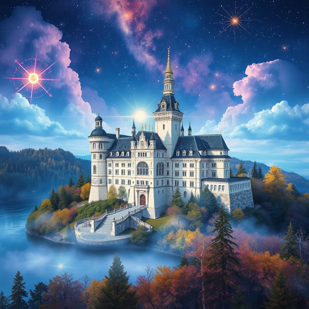 Surreal Watercolour Drone View of Schloss Fuschl