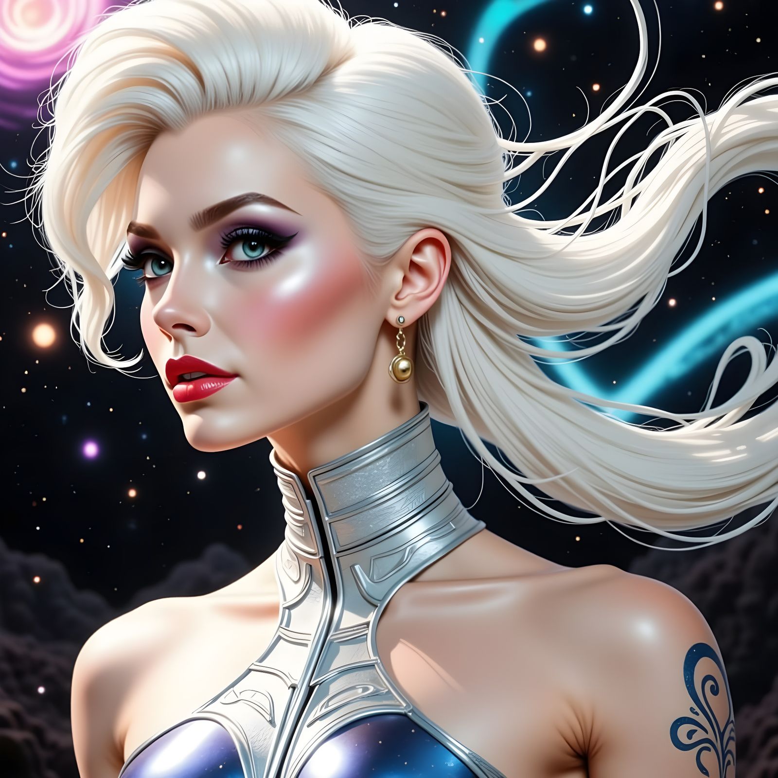 Beautiful Genie with Flowing Hair in Graffiti Art