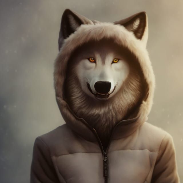 Cute Smiling Wolf in Fluffy Onesie, Digital Art