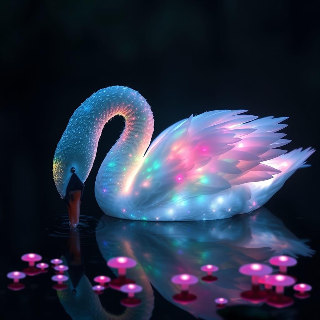 Ethereal Rainbow Swan in Dreamlike Forest