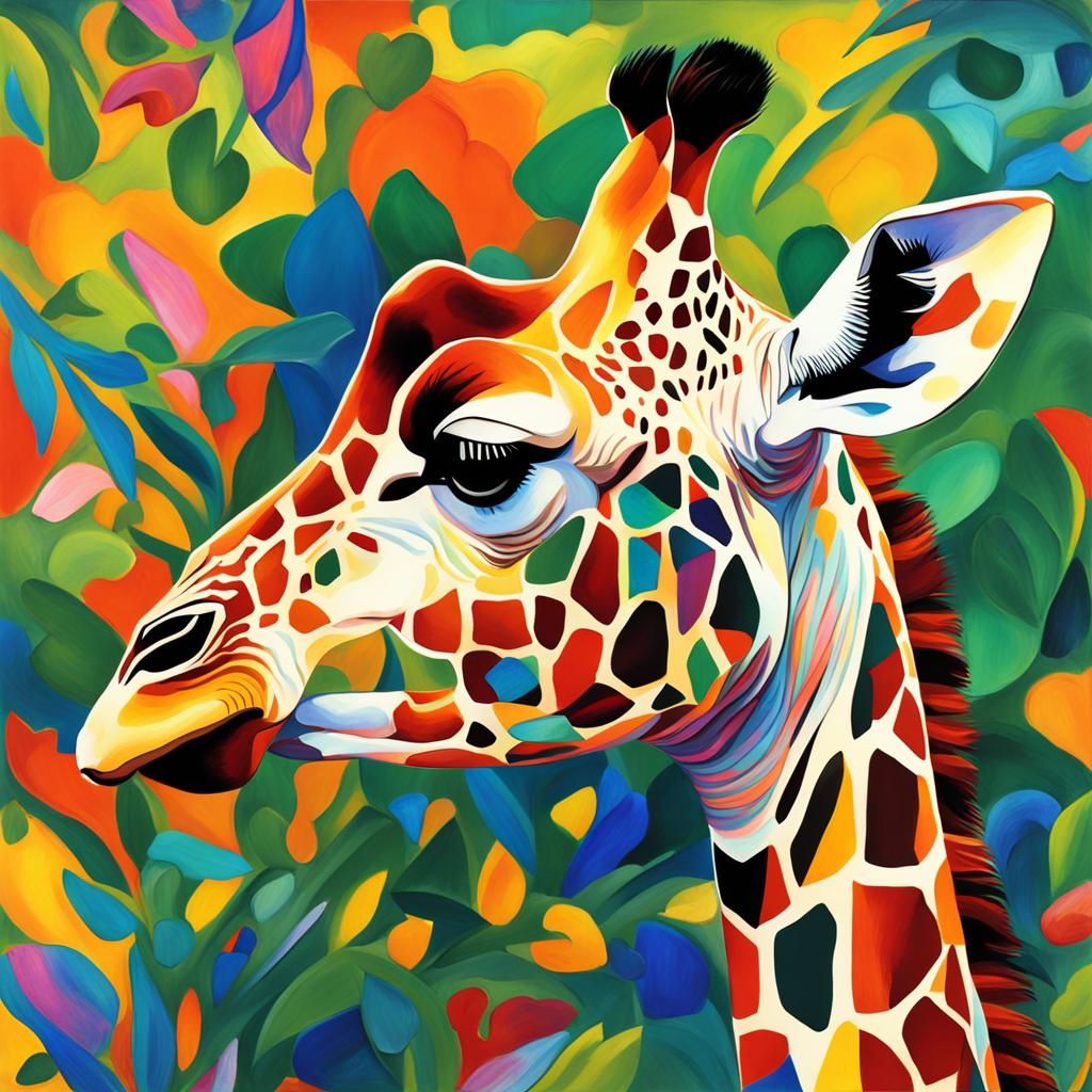 Colorful Giraffe Portrait in Fauvist Style