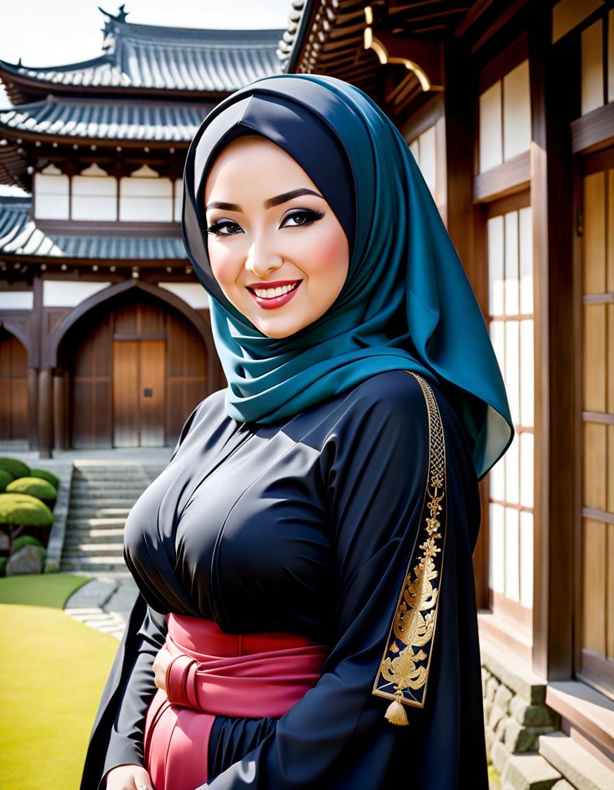 Hijabi Woman in Samurai Costume Fine Art Masterpiece