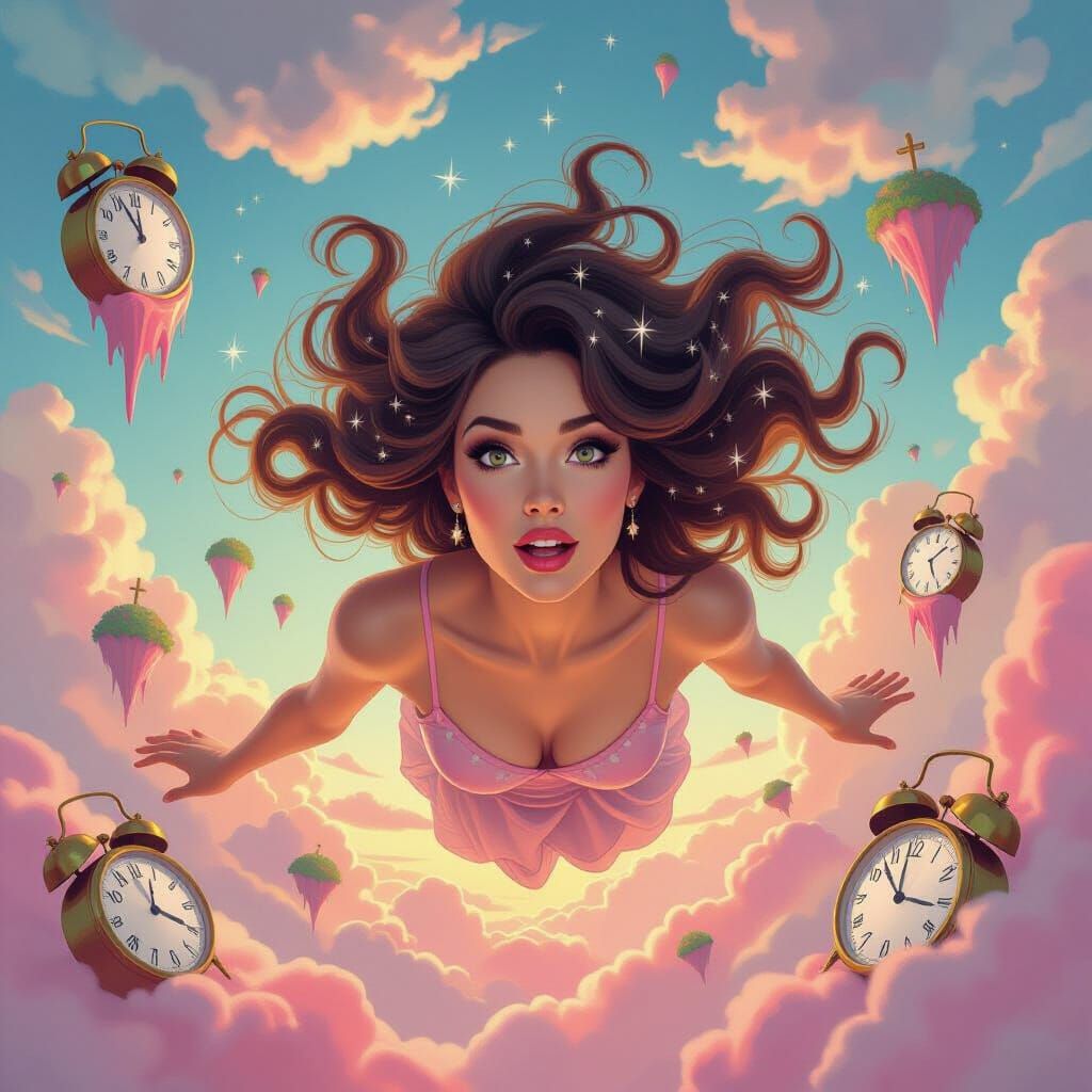 Woman Falling Through Surreal Candy Sky