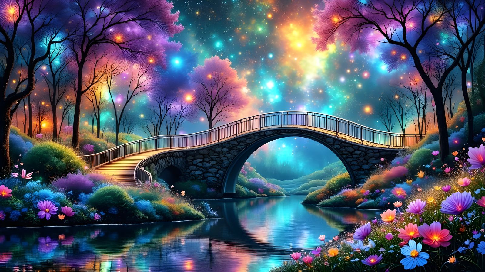 Enchanted Fairy Bridge with Iridescent Effects in Ethereal G...
