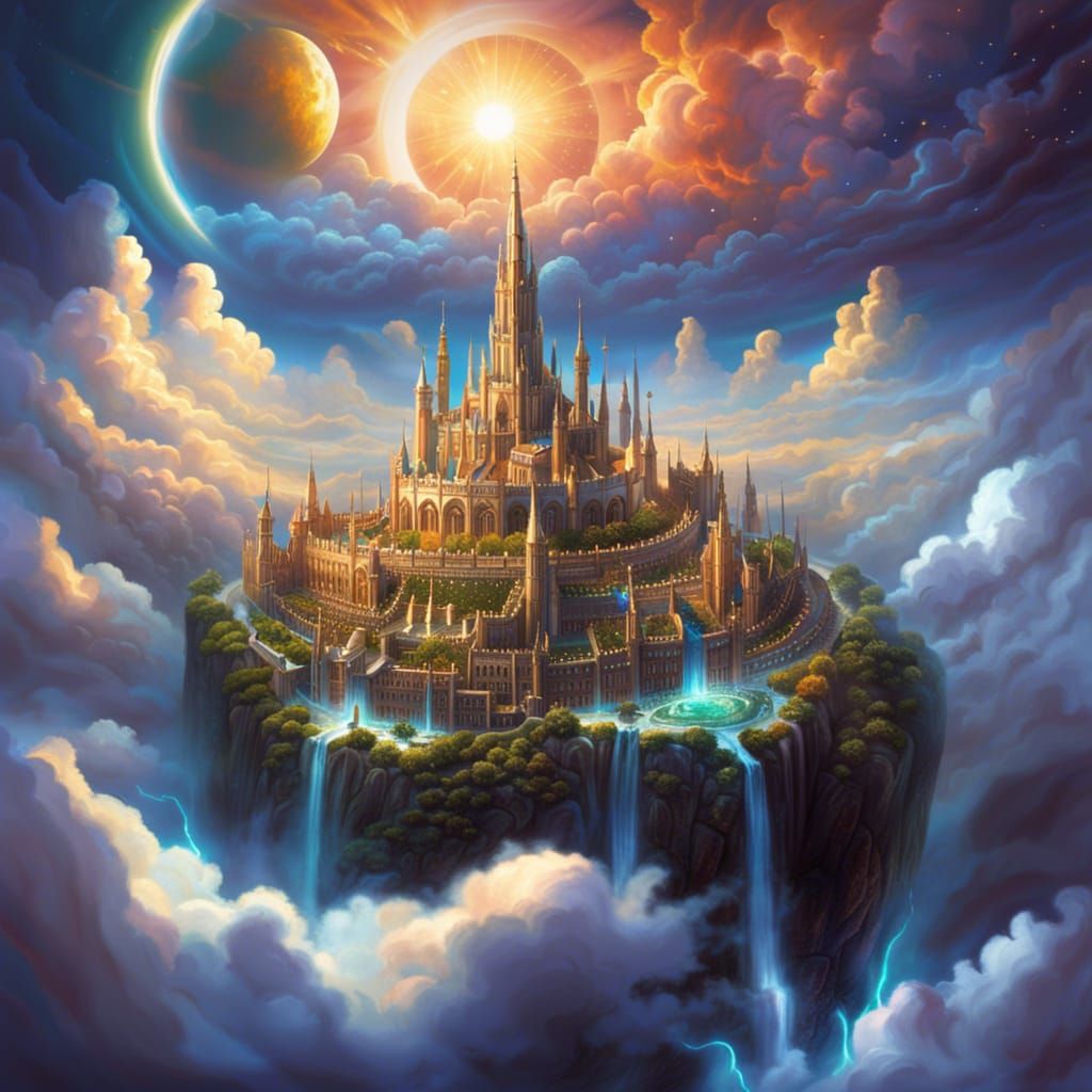 Celestial Cloud Realm: Luminous City in the Sky