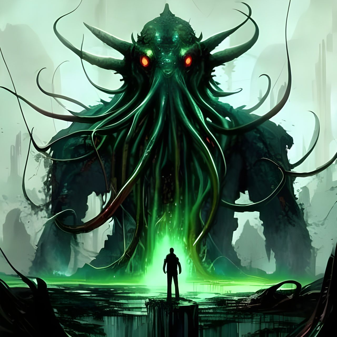 Confronting Cthulhu: A Lovecraftian Horror Painting