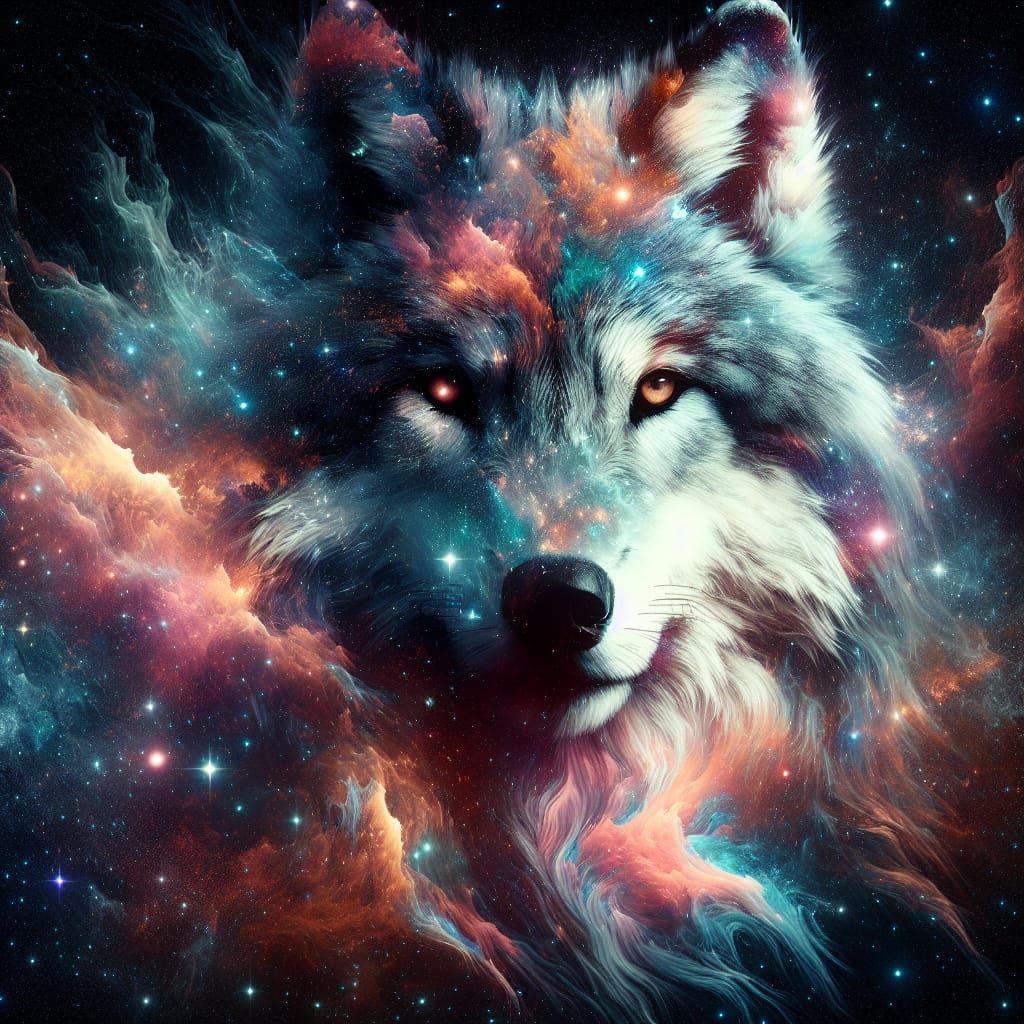 Cosmic Wolf Double Exposure Matte Painting