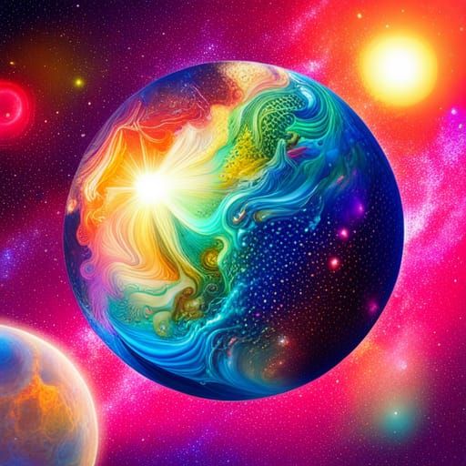 Holographic Rainbow Planet Astral Illustration