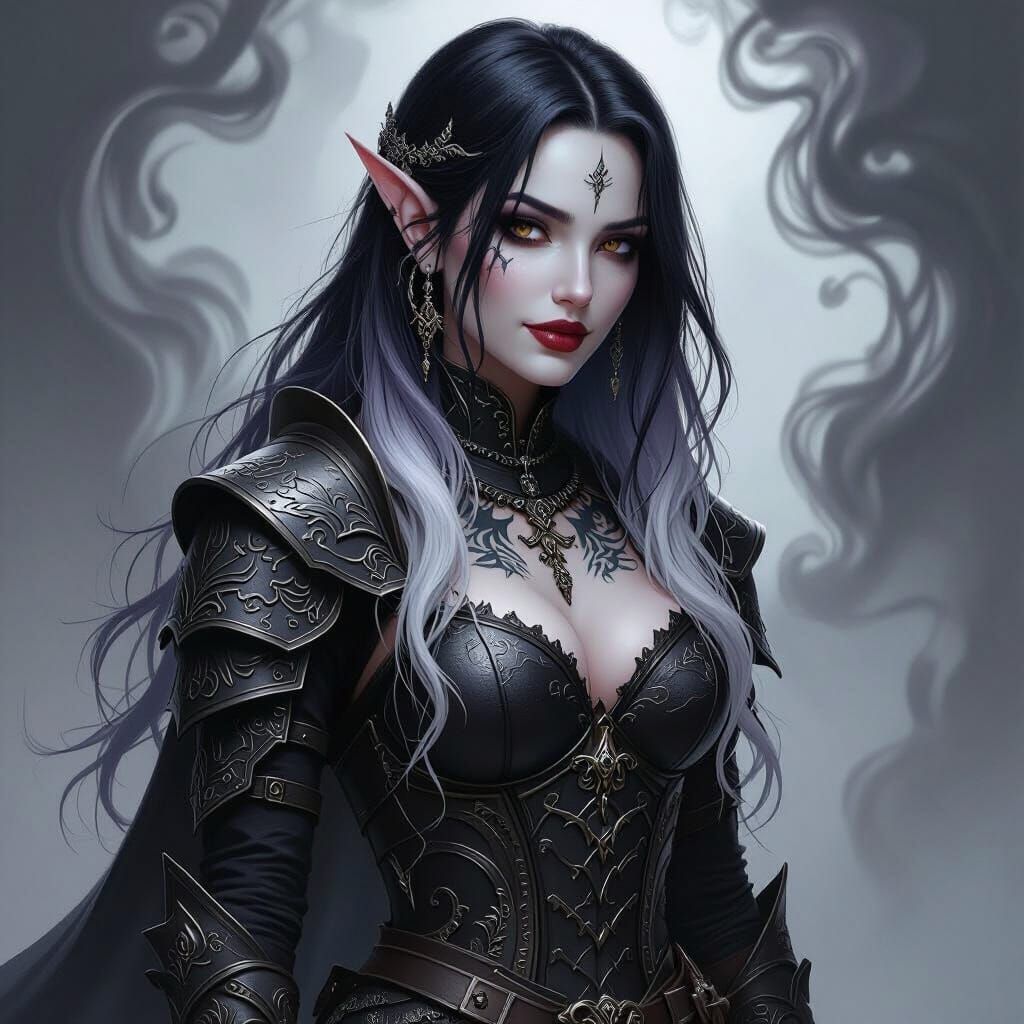 Goth Elf Warrior in Chain Mail with Tattoos