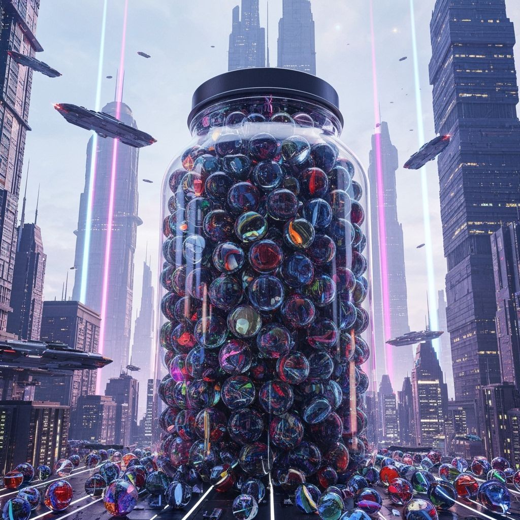 Futuristic Marble Jar in Space-Age Metropolis