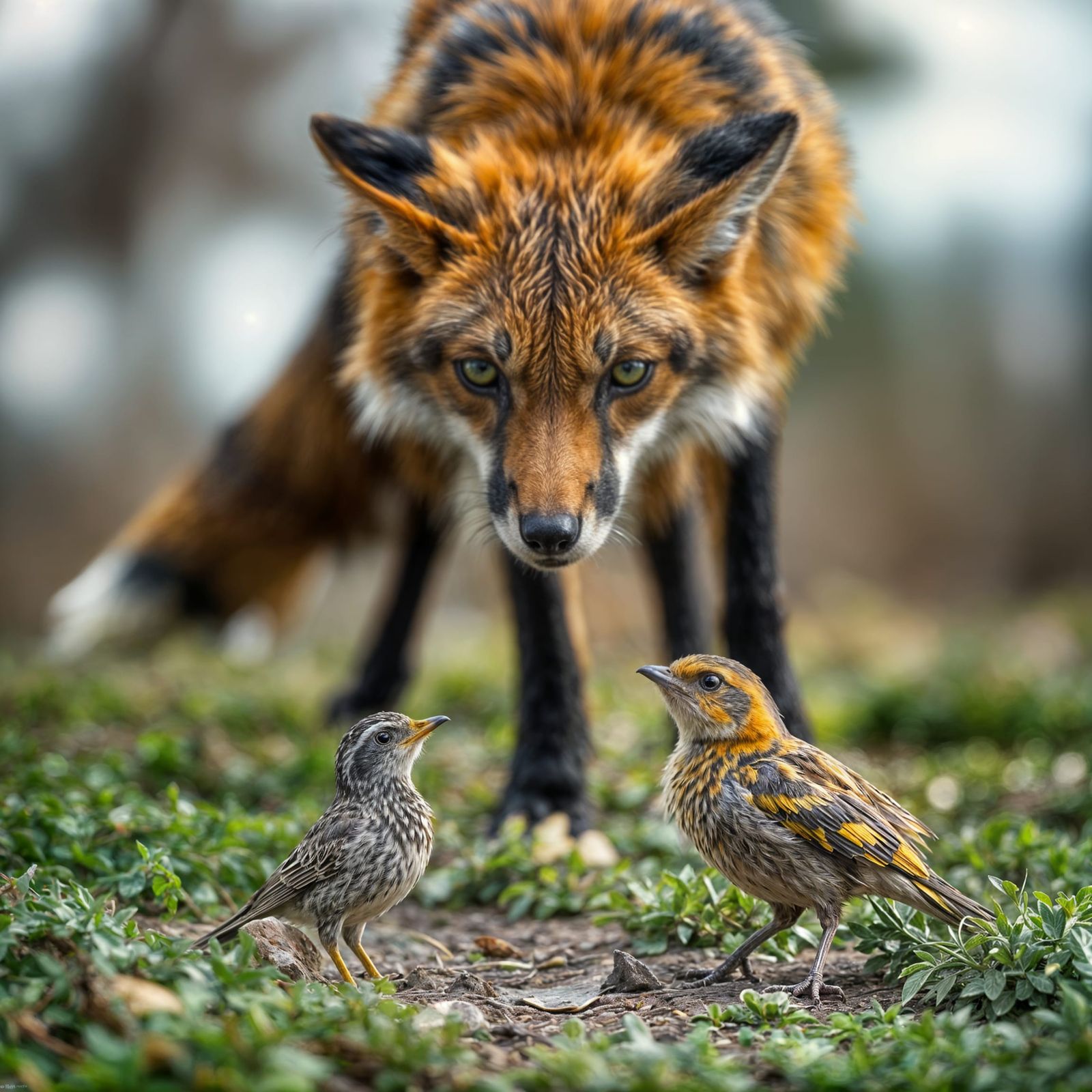 Baby Quail Meets Giant Fox