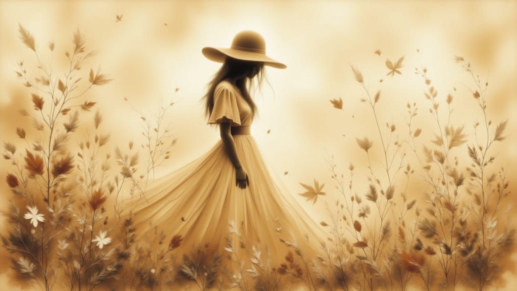 Ethereal Woman in Misty Fog with Golden Light