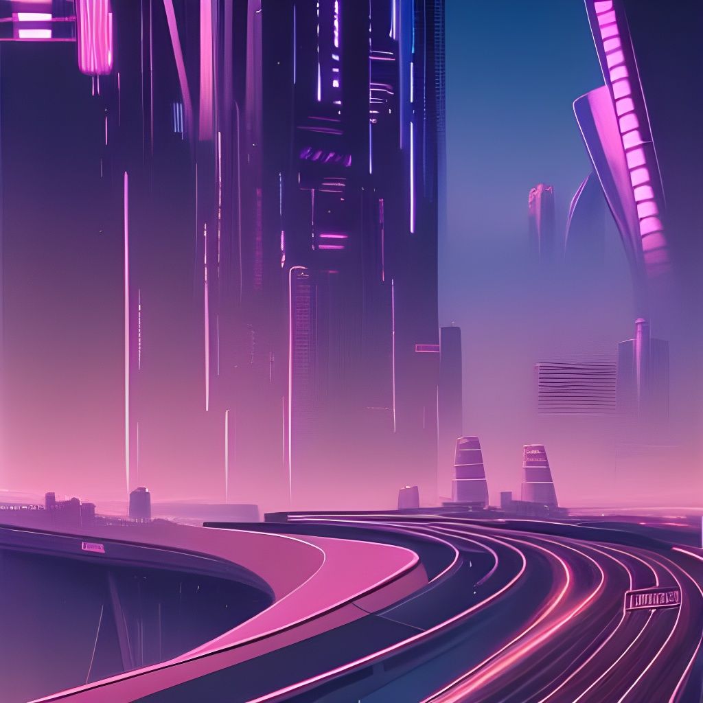 Futuristic Freeway with Giant Allium in Cyberpunk Style