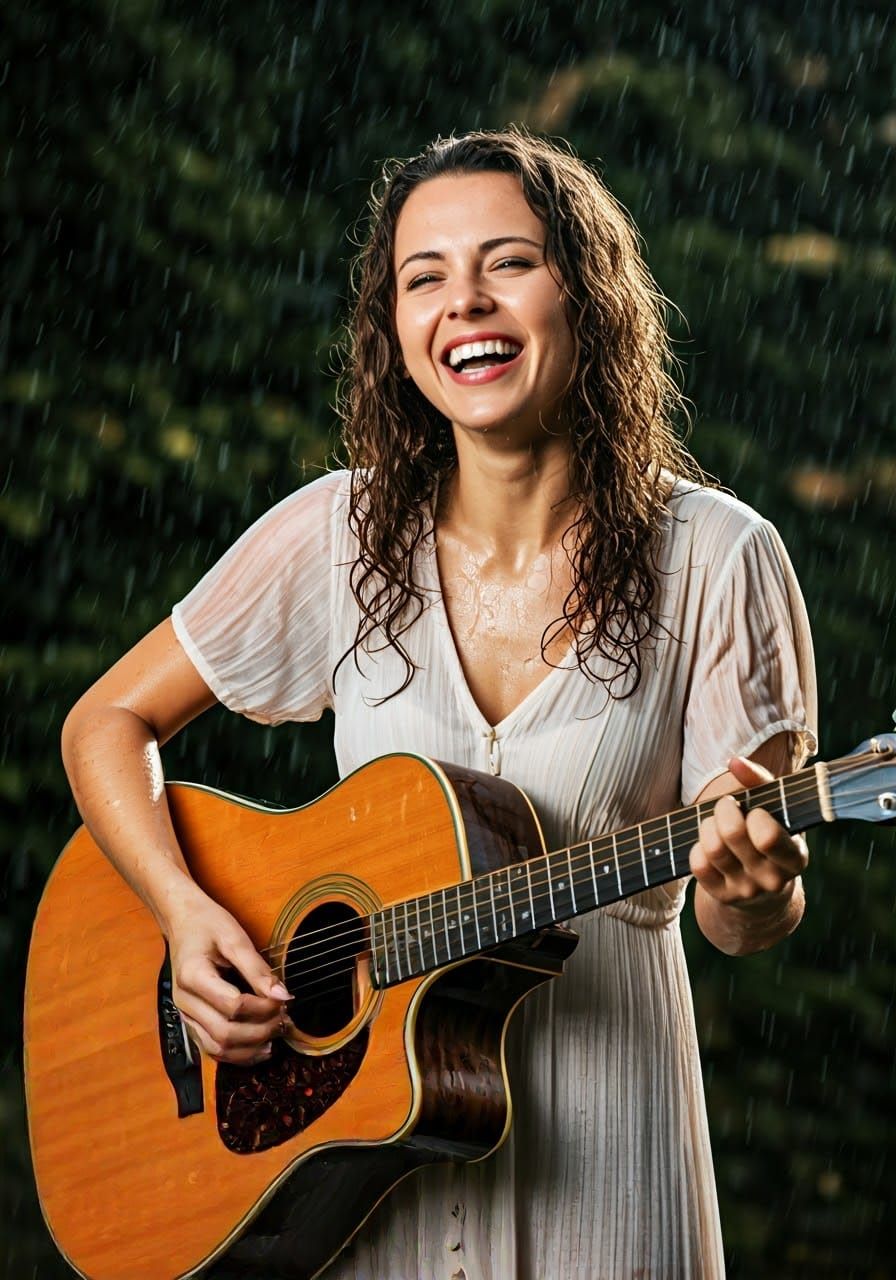 Joyful Rainy Day Serenade in Impressionist Style